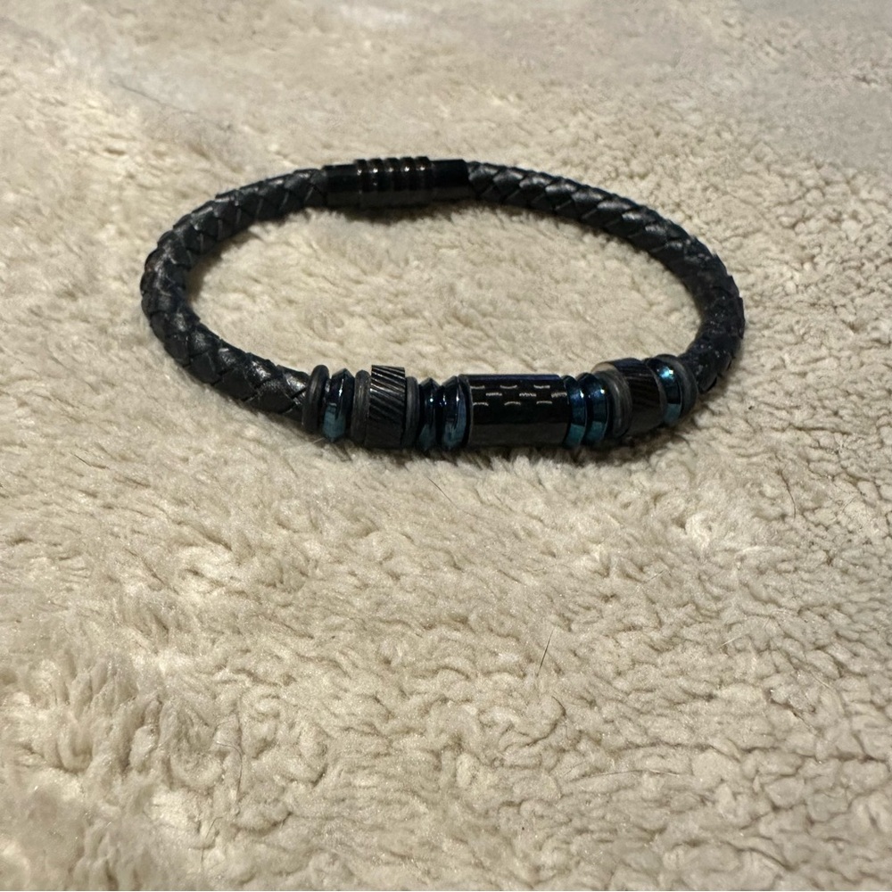 Braided Black Leather Bracelet - Stainless Steel Clasp - Men’s Jewelry